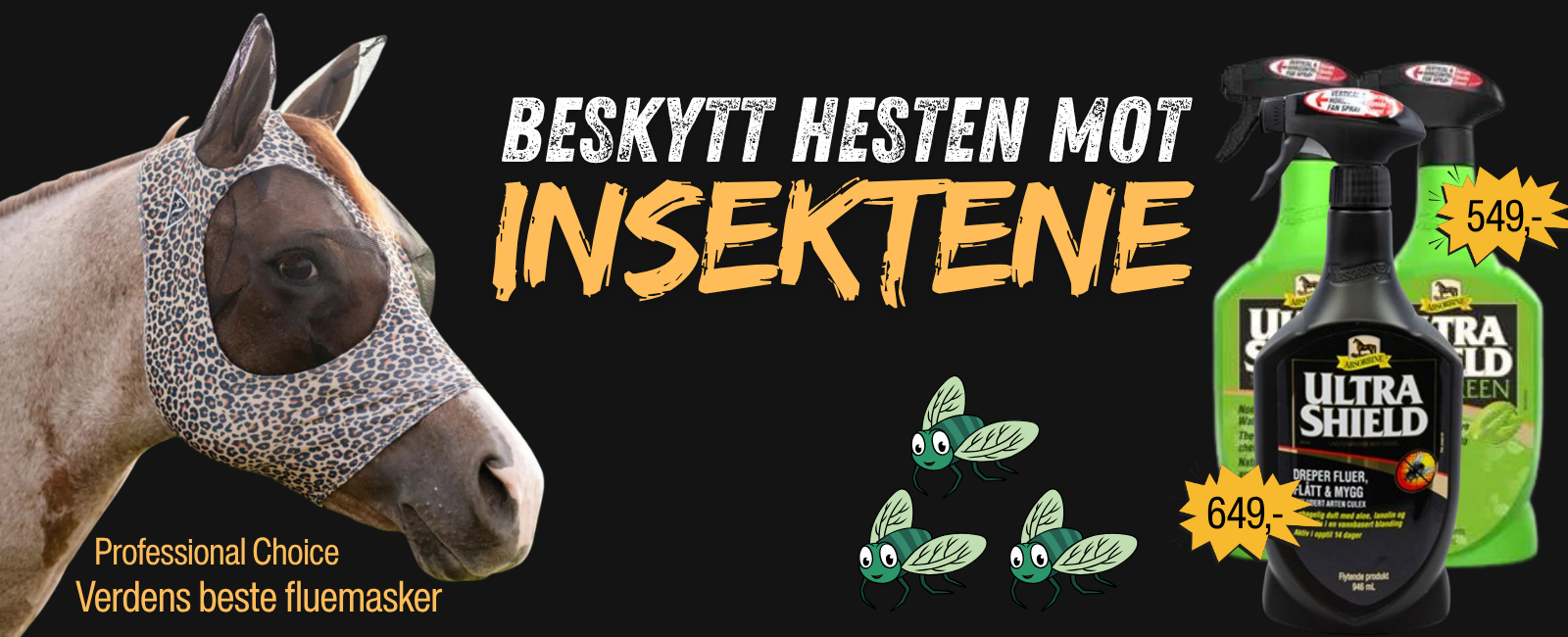 ultrashield, insektsmiddel, myggstopp, fluespray, krem mot insekter, insektskrem, fluemasker, insektsdekken, fluehetter, mske til hest, 